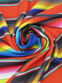 Fire Red/Sapphire/Forest Green/Multi Polyester/Lycra Horizontal Gradient Fiesta Stripe Print Liverpool Double Knit 59W