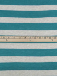 Heathered Oatmeal/Teal Green/Silver Rayon/Metallic/Lycra Horizontal Stripe Jersey Knit 56W