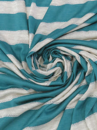 Heathered Oatmeal/Teal Green/Silver Rayon/Metallic/Lycra Horizontal Stripe Jersey Knit 56W