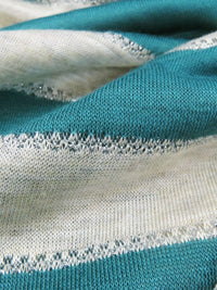 Heathered Oatmeal/Teal Green/Silver Rayon/Metallic/Lycra Horizontal Stripe Jersey Knit 56W