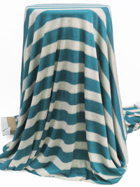 Heathered Oatmeal/Teal Green/Silver Rayon/Metallic/Lycra Horizontal Stripe Jersey Knit 56W