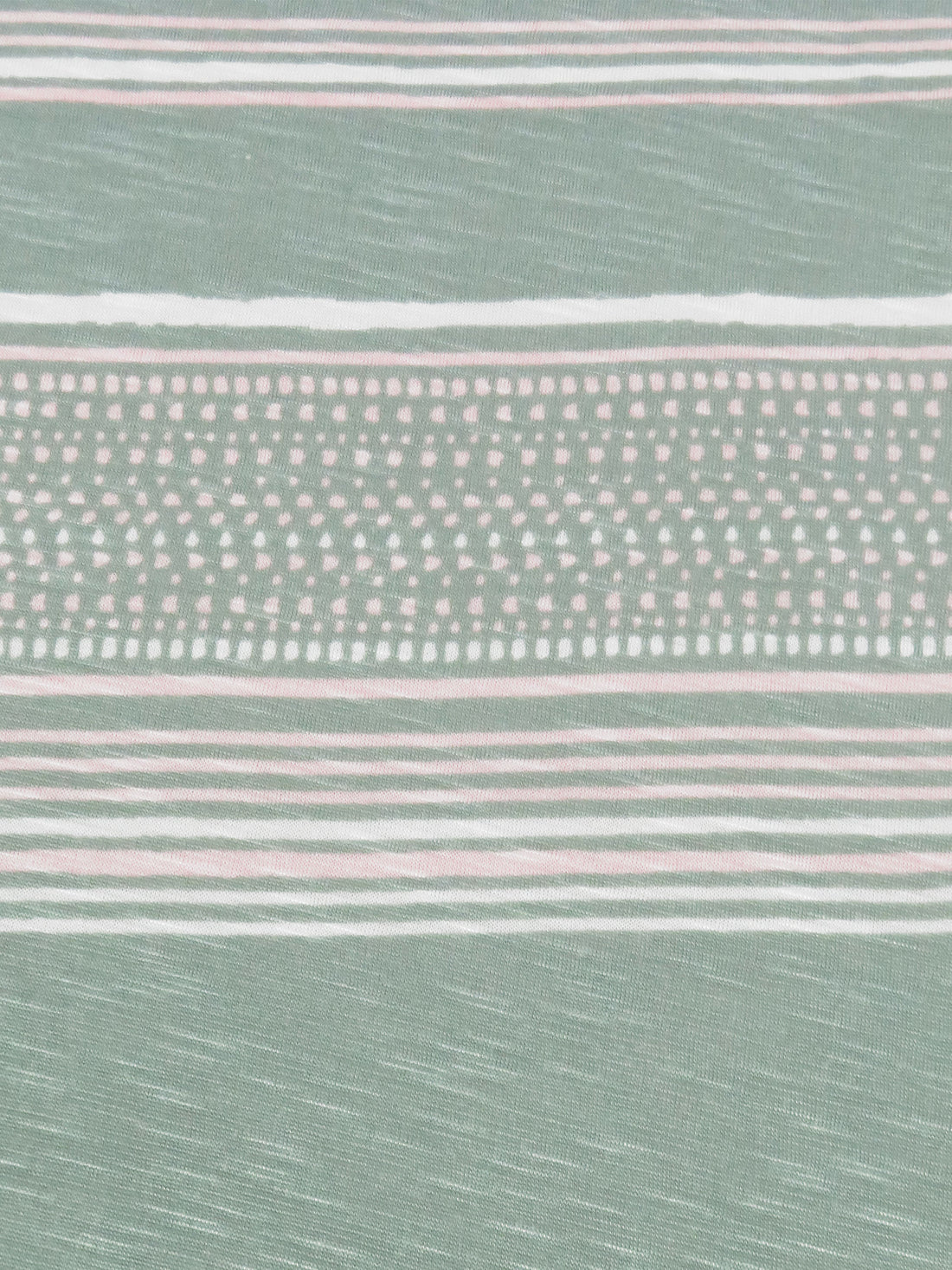 Sage/Ballet Pink/White Rayon/Lycra Horizontal Multi Stripe Print Slubbed Jersey Knit 54W