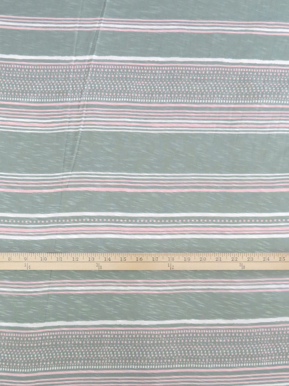Sage/Ballet Pink/White Rayon/Lycra Horizontal Multi Stripe Print Slubbed Jersey Knit 54W