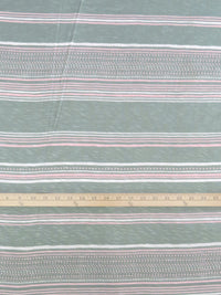 Sage/Ballet Pink/White Rayon/Lycra Horizontal Multi Stripe Print Slubbed Jersey Knit 54W