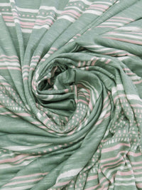 Sage/Ballet Pink/White Rayon/Lycra Horizontal Multi Stripe Print Slubbed Jersey Knit 54W