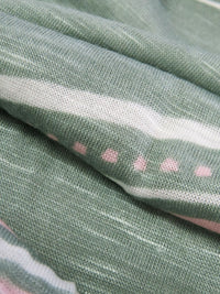 Sage/Ballet Pink/White Rayon/Lycra Horizontal Multi Stripe Print Slubbed Jersey Knit 54W