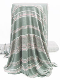 Sage/Ballet Pink/White Rayon/Lycra Horizontal Multi Stripe Print Slubbed Jersey Knit 54W
