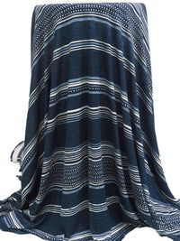 Navy/Slate Blue/White Rayon/Lycra Multi Stripe Slubbed Jersey Knit 54W
