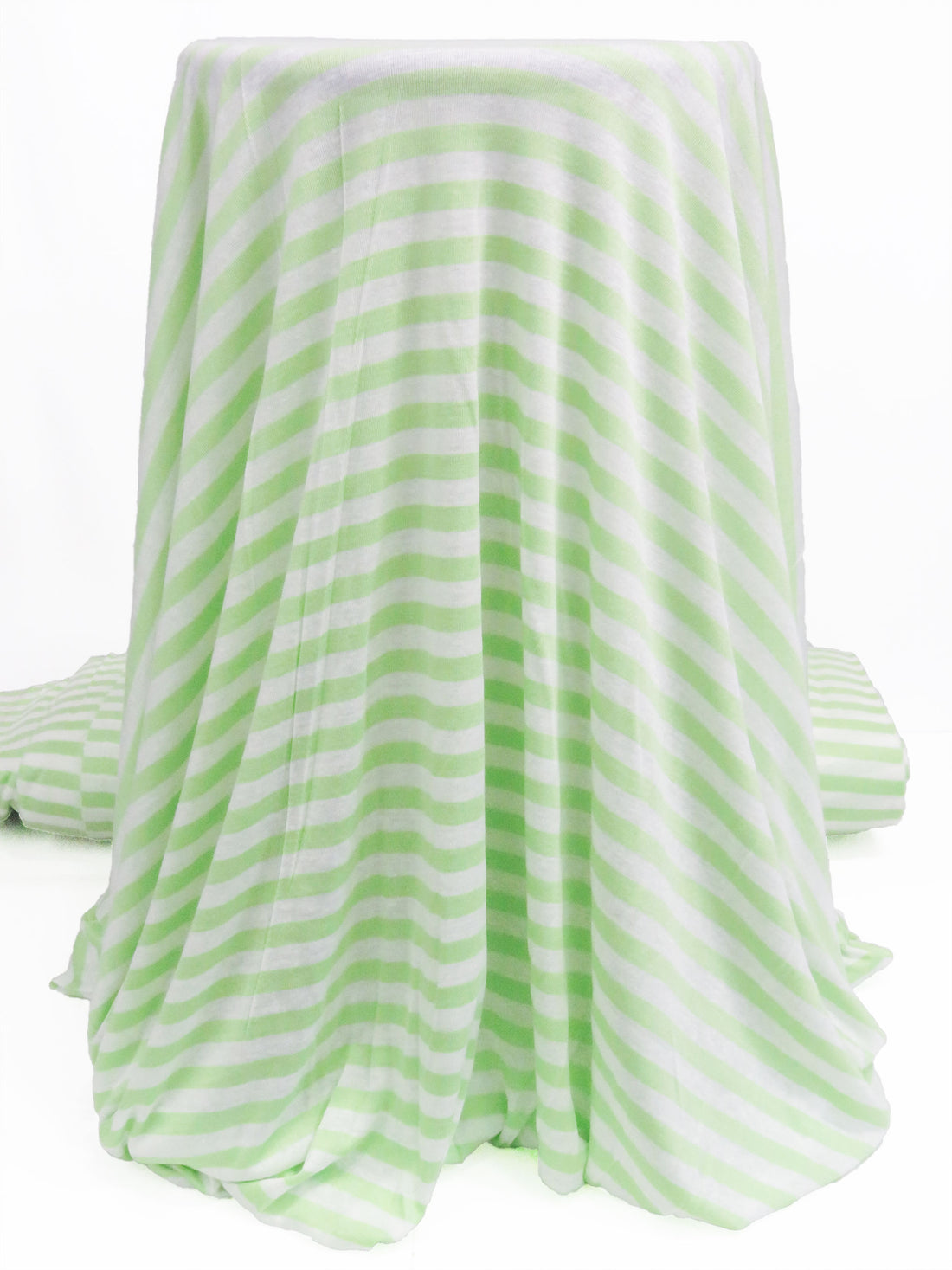 Pistachio Green/White 100% Rayon Horizontal Stripe Fine Interlock Knit 52W