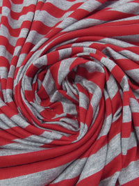 Deep Ruby/Heathered Granite Gray 100% Polyester Horizontal Stripe Jersey Knit 56W