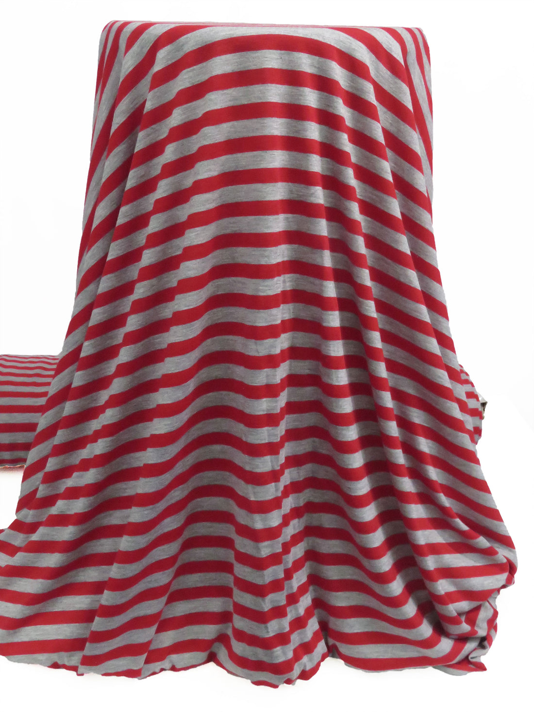 Deep Ruby/Heathered Granite Gray 100% Polyester Horizontal Stripe Jersey Knit 56W