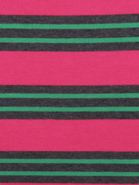 French Raspberry Pink/Evergreen/Charcoal Gray Polyester/Lycra Horizontal Stripe Sweater Knit 50W