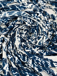 Dark Lapis Blue/Off-White Polyester/Lycra Abstract Print Horizontal Ruffle Knit 46W