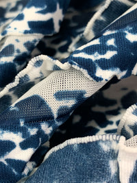Dark Lapis Blue/Off-White Polyester/Lycra Abstract Print Horizontal Ruffle Knit 46W