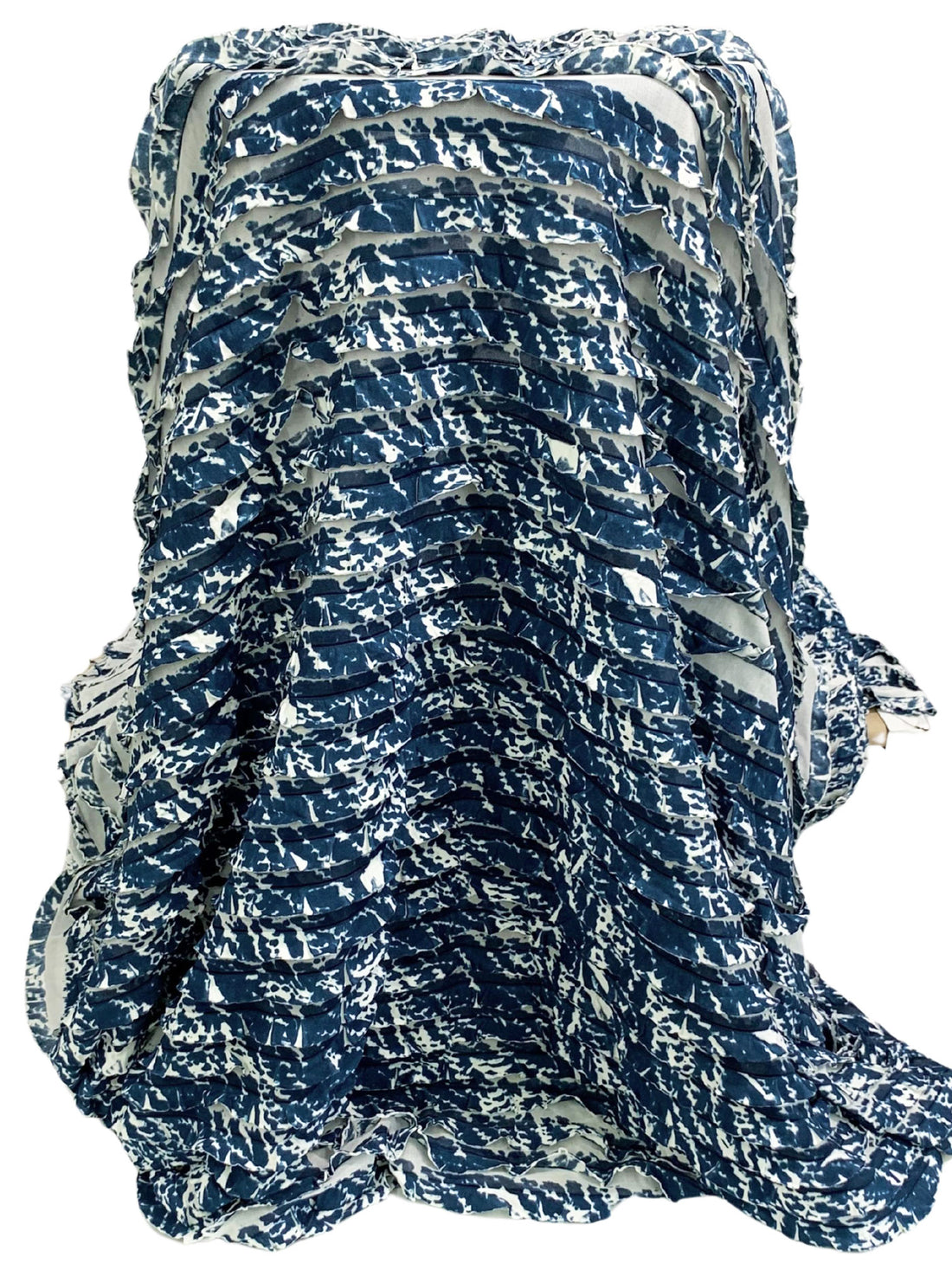 Dark Lapis Blue/Off-White Polyester/Lycra Abstract Print Horizontal Ruffle Knit 46W
