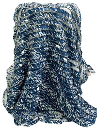 Dark Lapis Blue/Off-White Polyester/Lycra Abstract Print Horizontal Ruffle Knit 46W