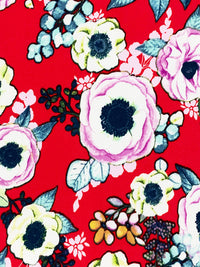 Electric Red/White/Royal Fuchsia/Yellow Polyester/Lycra Floral Print Double Brushed Knit 56W