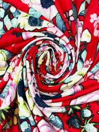 Electric Red/White/Royal Fuchsia/Yellow Polyester/Lycra Floral Print Double Brushed Knit 56W
