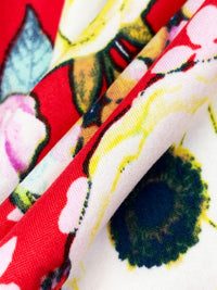 Electric Red/White/Royal Fuchsia/Yellow Polyester/Lycra Floral Print Double Brushed Knit 56W