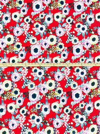 Electric Red/White/Royal Fuchsia/Yellow Polyester/Lycra Floral Print Double Brushed Knit 56W