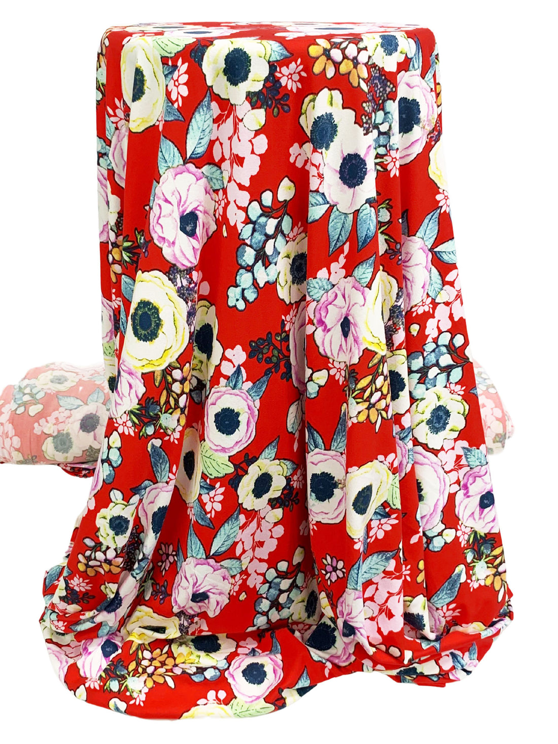 Electric Red/White/Royal Fuchsia/Yellow Polyester/Lycra Floral Print Double Brushed Knit 56W