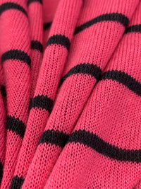 Brink Pink/Black Polyester/Lycra Horizontal Stripe Sweater Knit 50W