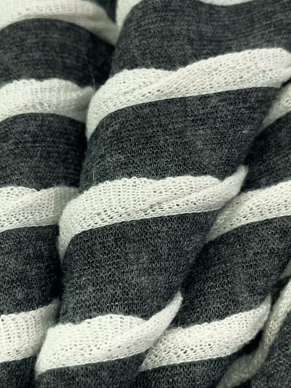 Heathered Dark Charcoal/Off-White Polyester/Rayon/Lycra Horizontal Small Ruffle Tissue Jersey Knit 56W