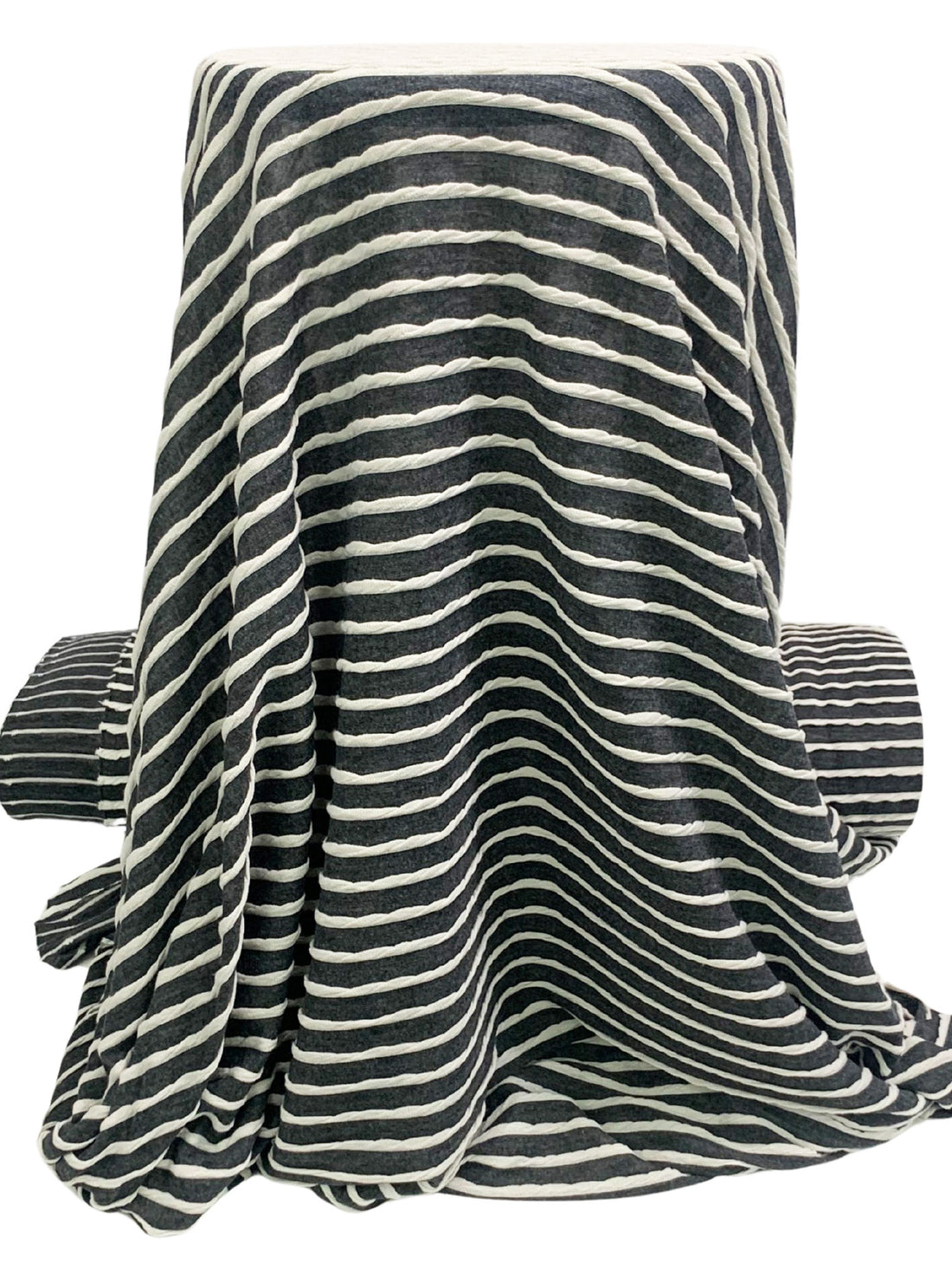 Heathered Dark Charcoal/Off-White Polyester/Rayon/Lycra Horizontal Small Ruffle Tissue Jersey Knit 56W