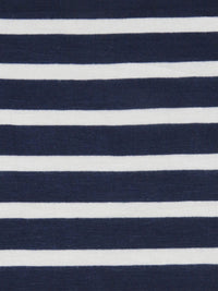Navy/White Rayon/Lycra Horizontal Stripe Jersey Knit 59W