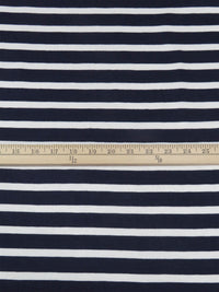 Navy/White Rayon/Lycra Horizontal Stripe Jersey Knit 59W