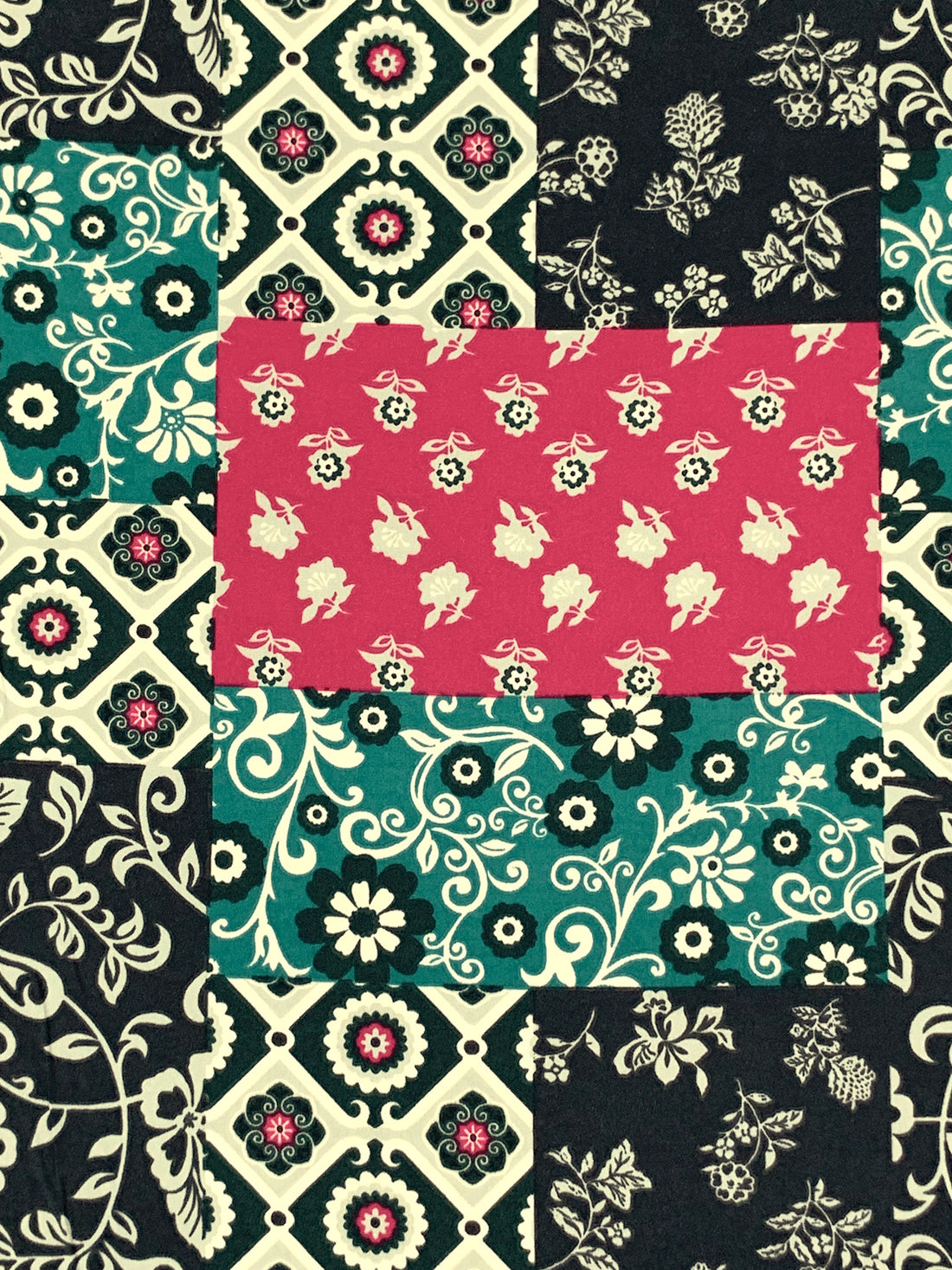 Raspberry/Pine Green/Muted Cream/Multi 100% Polyester Multi-Floral Print Crepe de Chine 58W