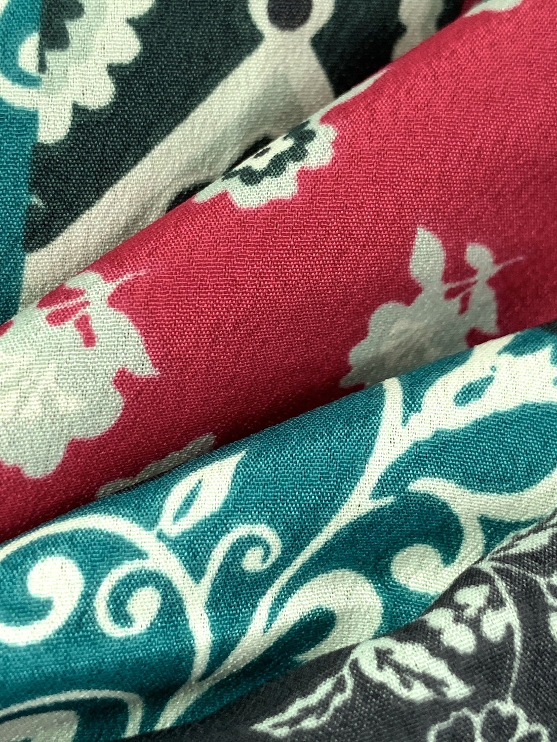 Raspberry/Pine Green/Muted Cream/Multi 100% Polyester Multi-Floral Print Crepe de Chine 58W