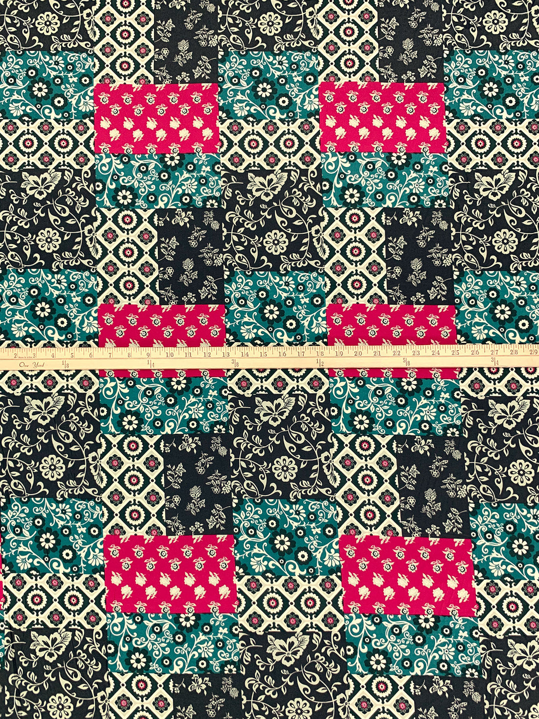 Raspberry/Pine Green/Muted Cream/Multi 100% Polyester Multi-Floral Print Crepe de Chine 58W