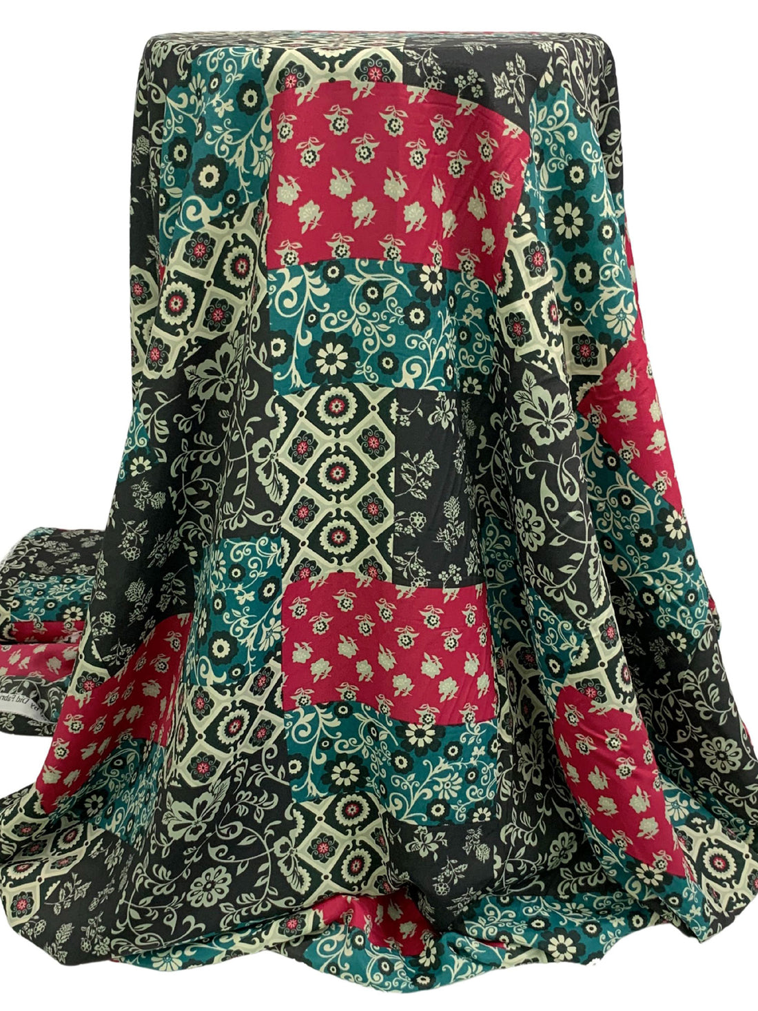 Raspberry/Pine Green/Muted Cream/Multi 100% Polyester Multi-Floral Print Crepe de Chine 58W