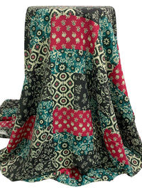 Raspberry/Pine Green/Muted Cream/Multi 100% Polyester Multi-Floral Print Crepe de Chine 58W