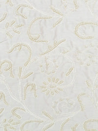 Soft Cream/Pearl 100% Silk White Floral Embroidered And Beaded Dupioni 41W