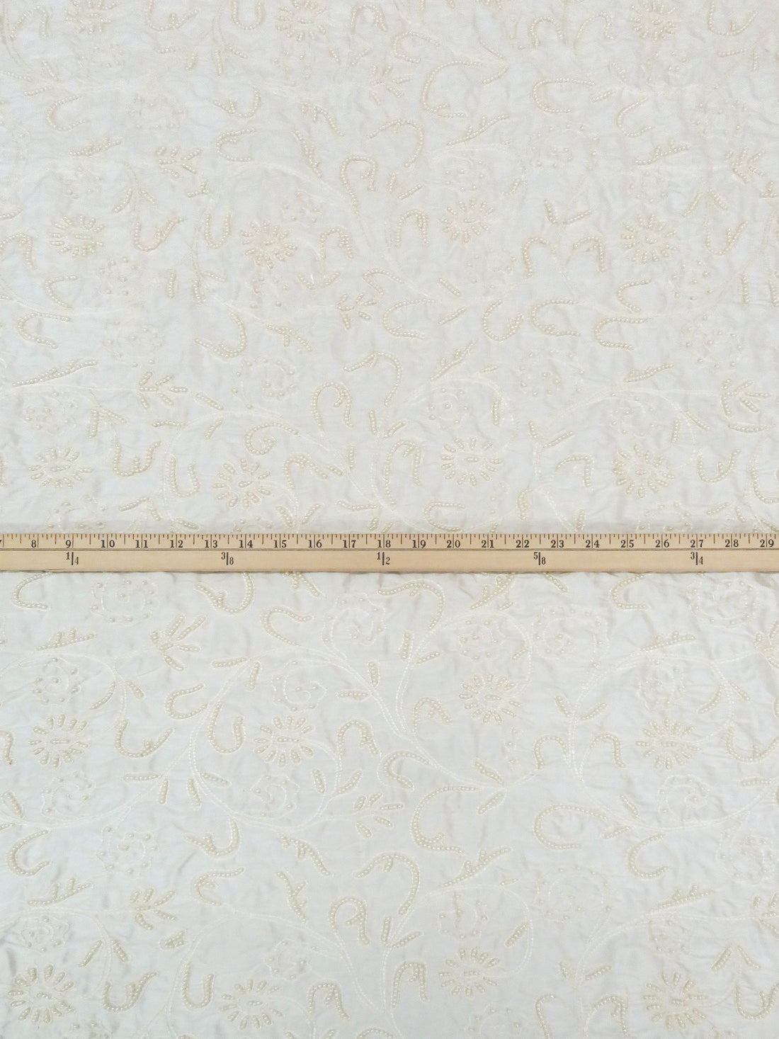 Soft Cream/Pearl 100% Silk White Floral Embroidered And Beaded Dupioni 41W