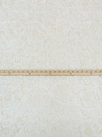 Soft Cream/Pearl 100% Silk White Floral Embroidered And Beaded Dupioni 41W