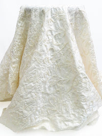 Soft Cream/Pearl 100% Silk White Floral Embroidered And Beaded Dupioni 41W