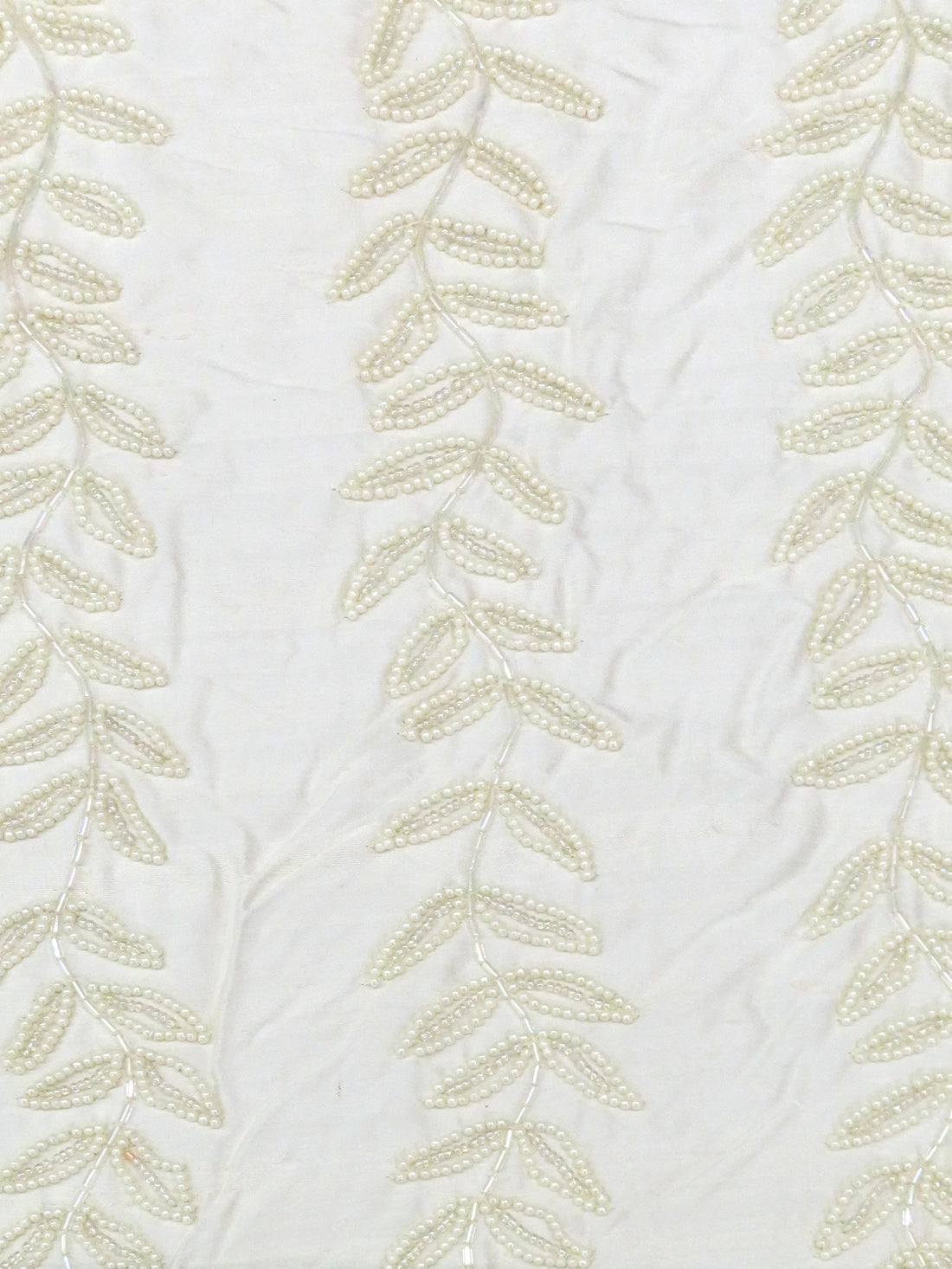Ivory/Soft Pearl 100% Silk Vertical Beaded Floral Stripe Dupioni 41W