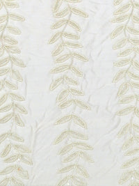 Ivory/Soft Pearl 100% Silk Vertical Beaded Floral Stripe Dupioni 41W