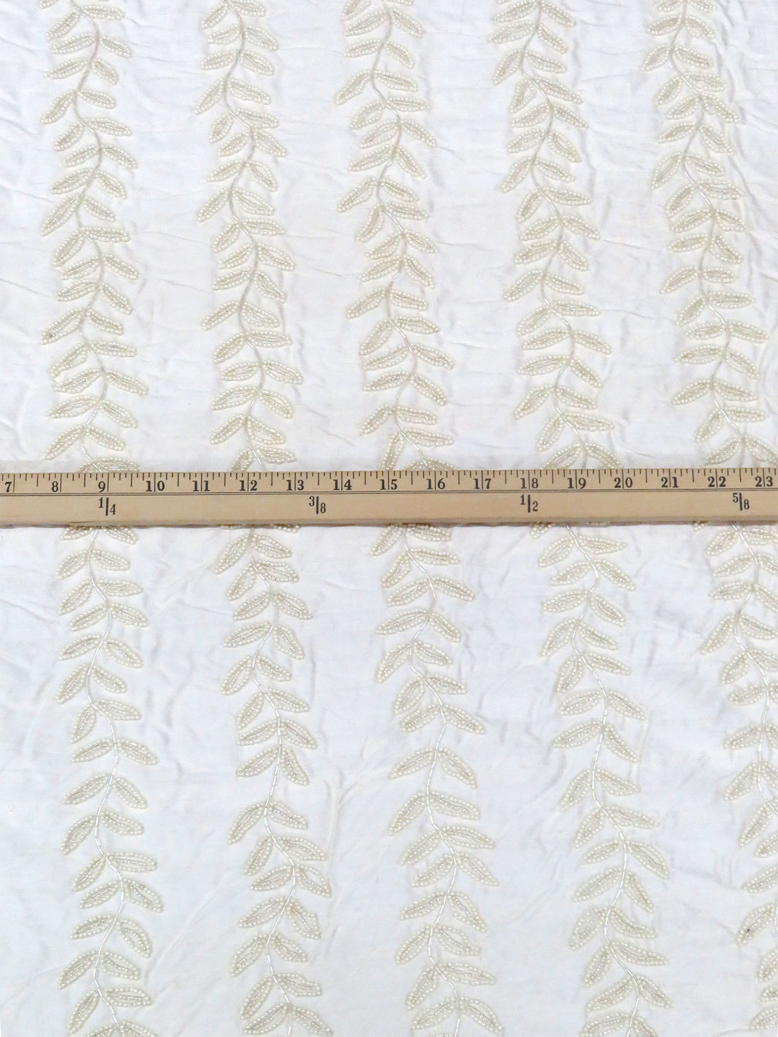 Ivory/Soft Pearl 100% Silk Vertical Beaded Floral Stripe Dupioni 41W