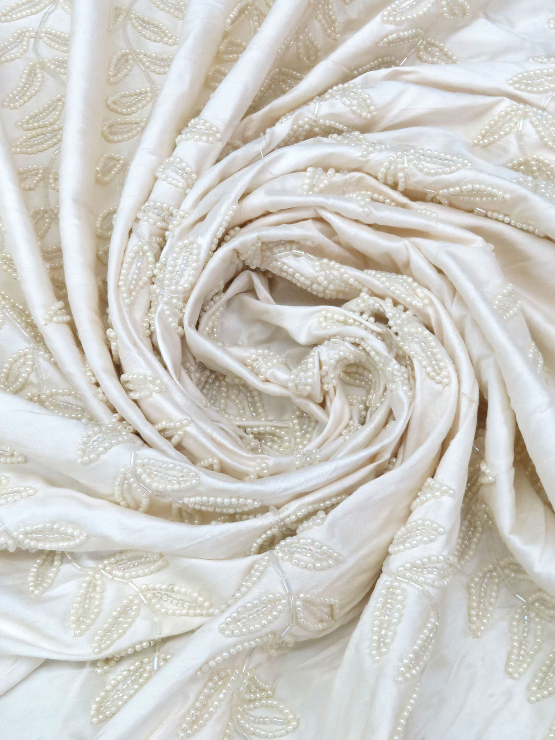 Ivory/Soft Pearl 100% Silk Vertical Beaded Floral Stripe Dupioni 41W