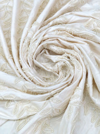 Ivory/Soft Pearl 100% Silk Vertical Beaded Floral Stripe Dupioni 41W