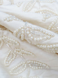 Ivory/Soft Pearl 100% Silk Vertical Beaded Floral Stripe Dupioni 41W