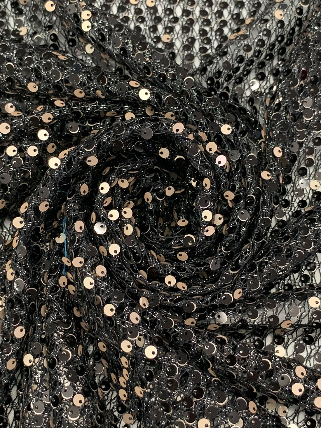 Black/Tan/Silver 100% Polyester Flip Sequins On Netting - NY Designer - 50W