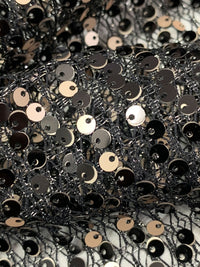 Black/Tan/Silver 100% Polyester Flip Sequins On Netting - NY Designer - 50W