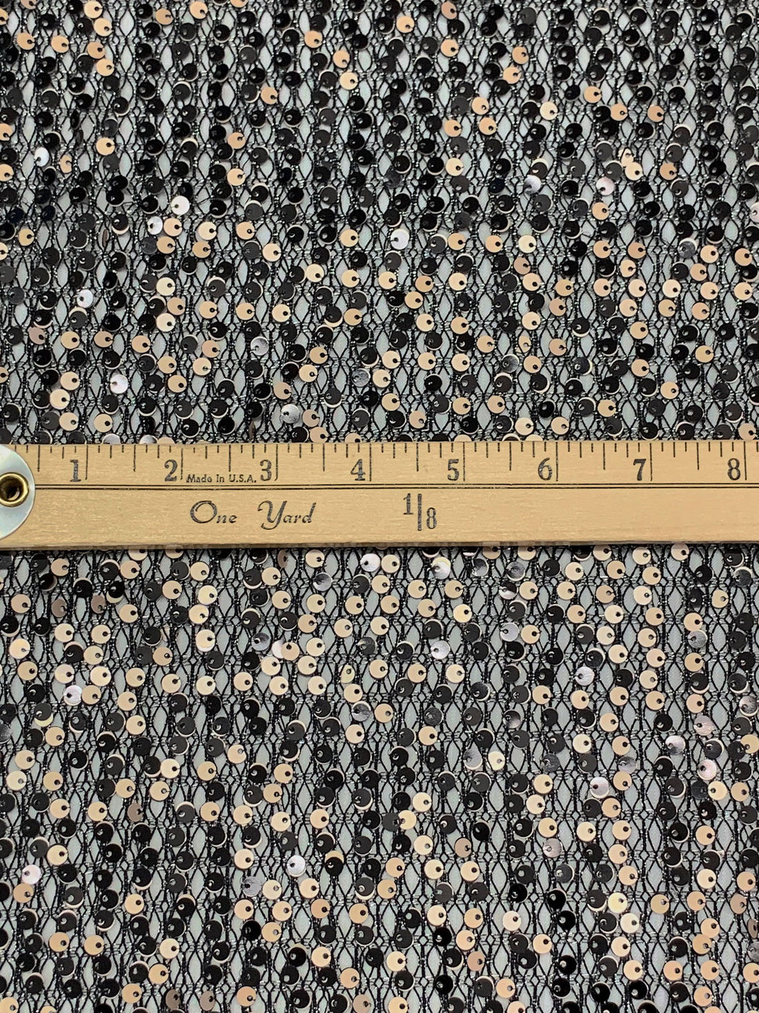 Black/Tan/Silver 100% Polyester Flip Sequins On Netting - NY Designer - 50W