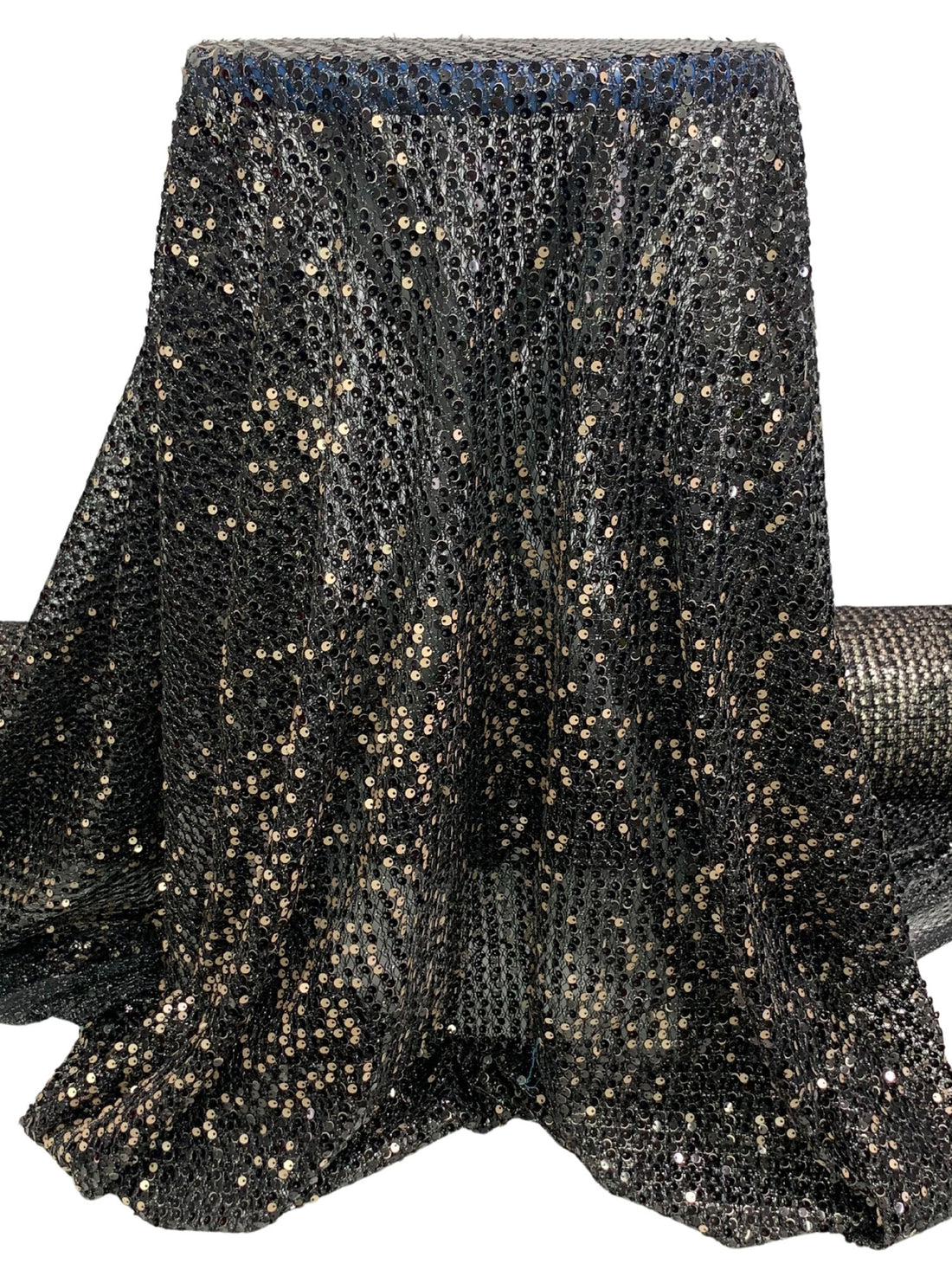 Black/Tan/Silver 100% Polyester Flip Sequins On Netting - NY Designer - 50W
