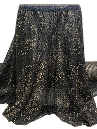 Black/Tan/Silver 100% Polyester Flip Sequins On Netting - NY Designer - 50W